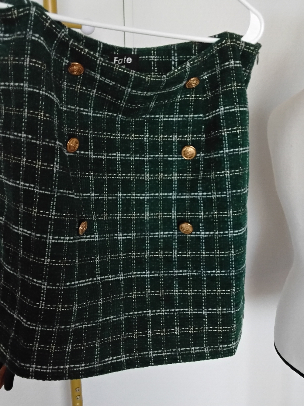 Fate Dark Green Plaid Tweed Double-Breasted Jacket